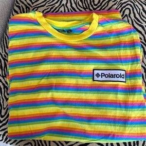 Soft Striped Polaroid patch Tee Pink Yellow blue Green M 
Rainbow t-shirt bright